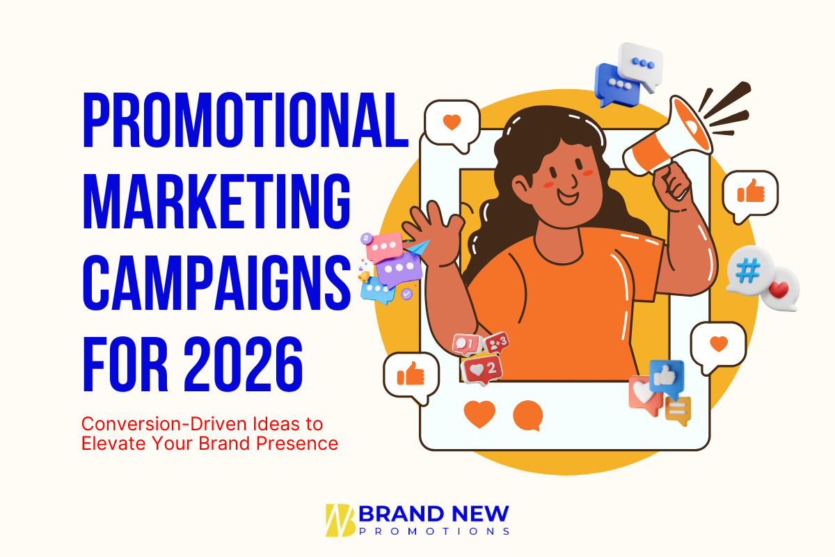 Promotional marketing campaigns using branded merchandise to increase brand visibility and customer engagement in 2026
