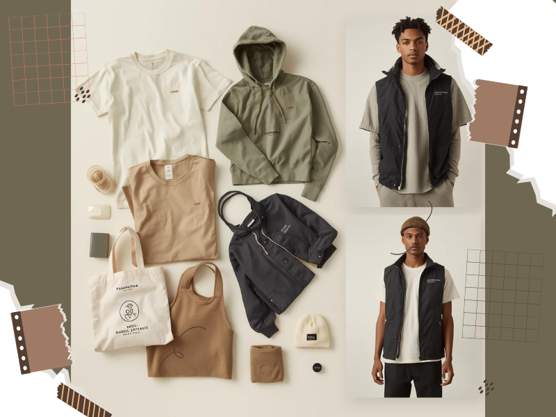 Eco-friendly company logo clothing apparel made from organic cotton and recycled materials