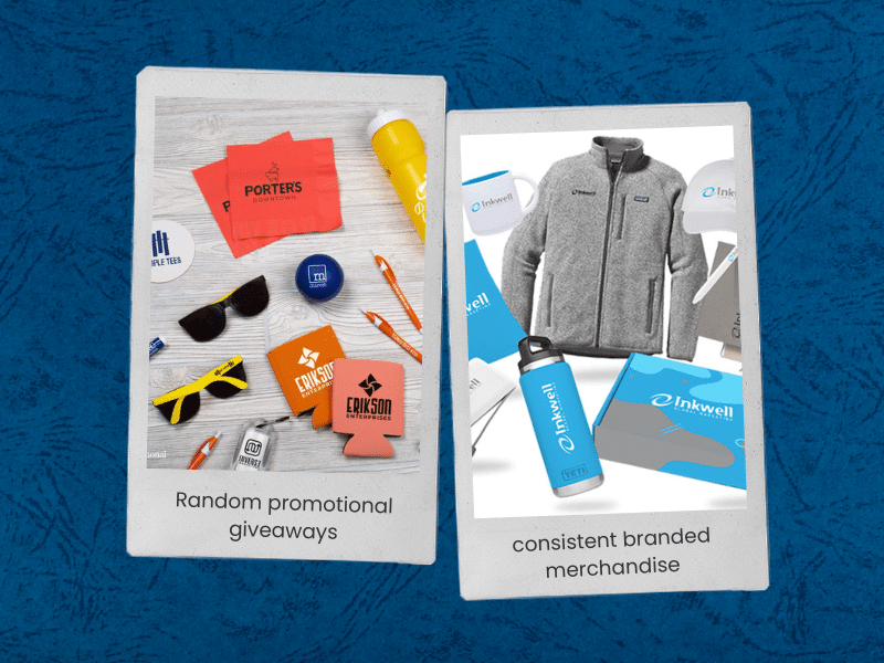 Random promotional giveaways vs. consistent branded merchandise strategy over time